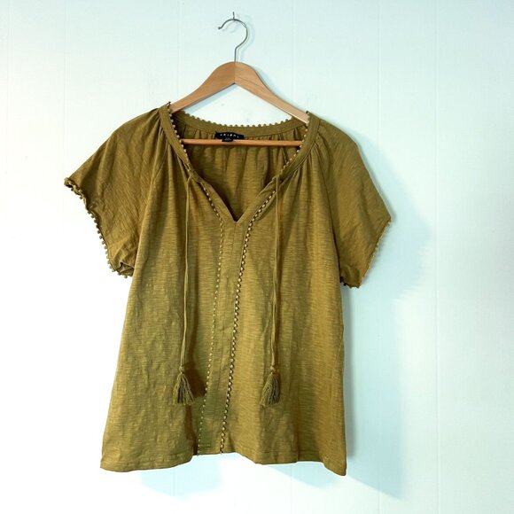 TRIBAL women's peasant tassel top in Moss Green - Picture 5 of 10